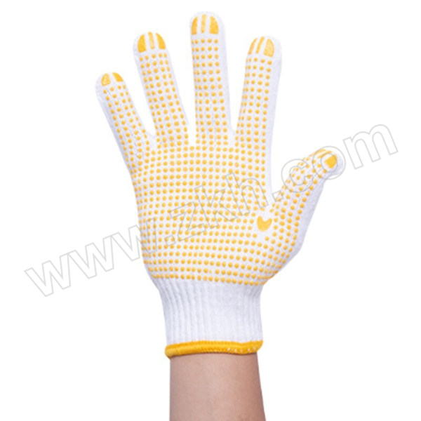 纤福 防滑点塑棉线手套 黄点胶 白色 1双