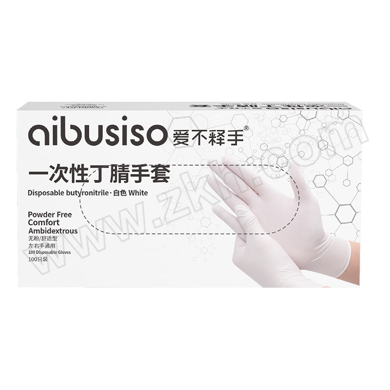 AIBUSISO/爱不释手 9"标准型一次性丁腈手套 A7102 M 白色 100只 1盒