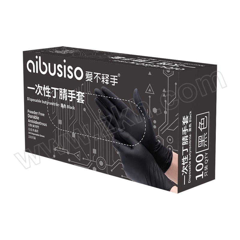AIBUSISO/爱不释手 9"标准型一次性丁腈手套 A7103 L 黑色 100只 1盒