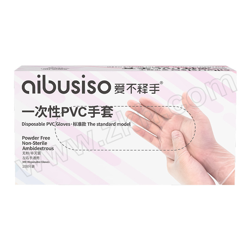AIBUSISO/爱不释手 9"标准型一次性PVC手套 A7108 L 透明 光面 100只 1盒