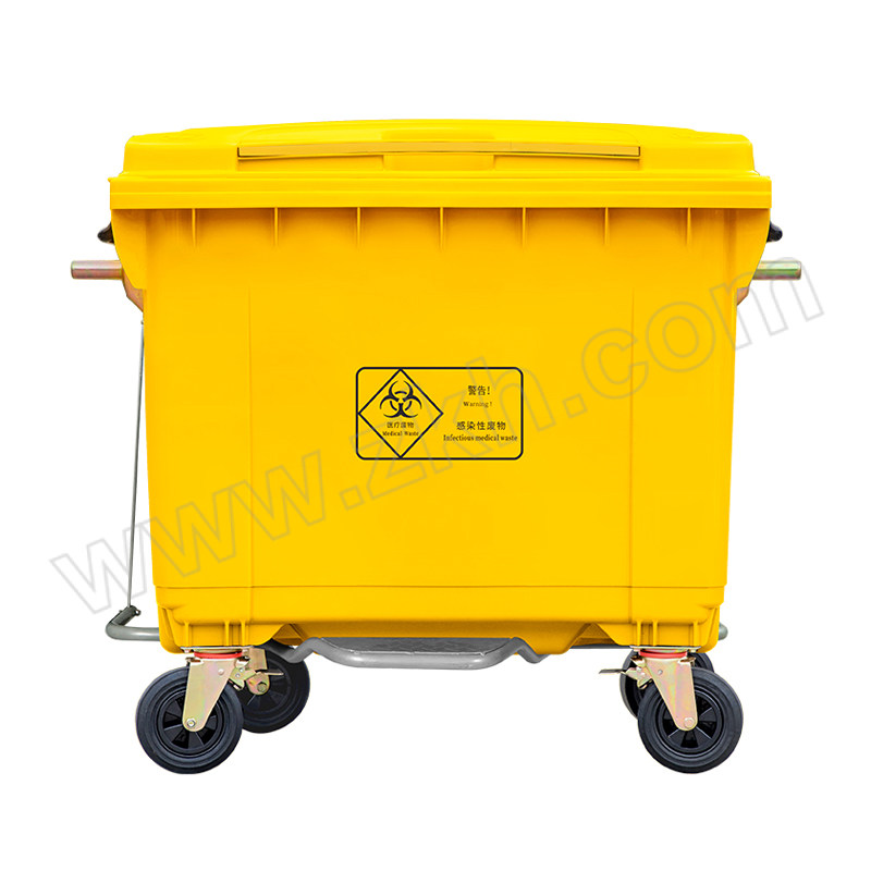 ZKH/震坤行 带轮加厚户外大型医疗垃圾车 ZKH-660L-6 138×82×122cm 黄色 脚踏款 1个