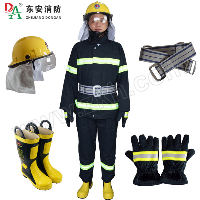DONGAN/东安 02款夏季薄款消防训练服五件套(不含3C认证) DAFZ19 L 藏青色 含衣服×1+裤子×1+头盔×1+手套×1+腰带×1+42码靴子×1 1套