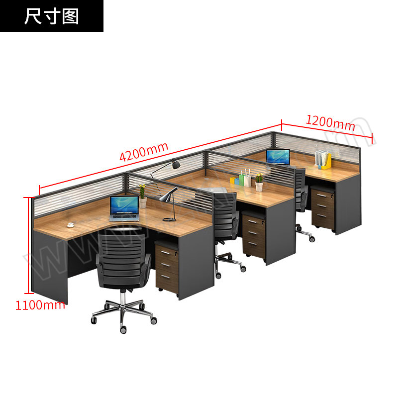 SH/斯翰 F型三人位转角职员办公桌含柜椅 PF-04 1套