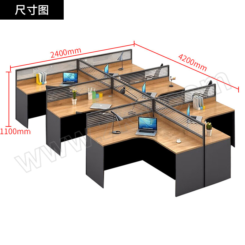 SH/斯翰 干字型六人位转角职员办公桌含柜 PF-04 1套