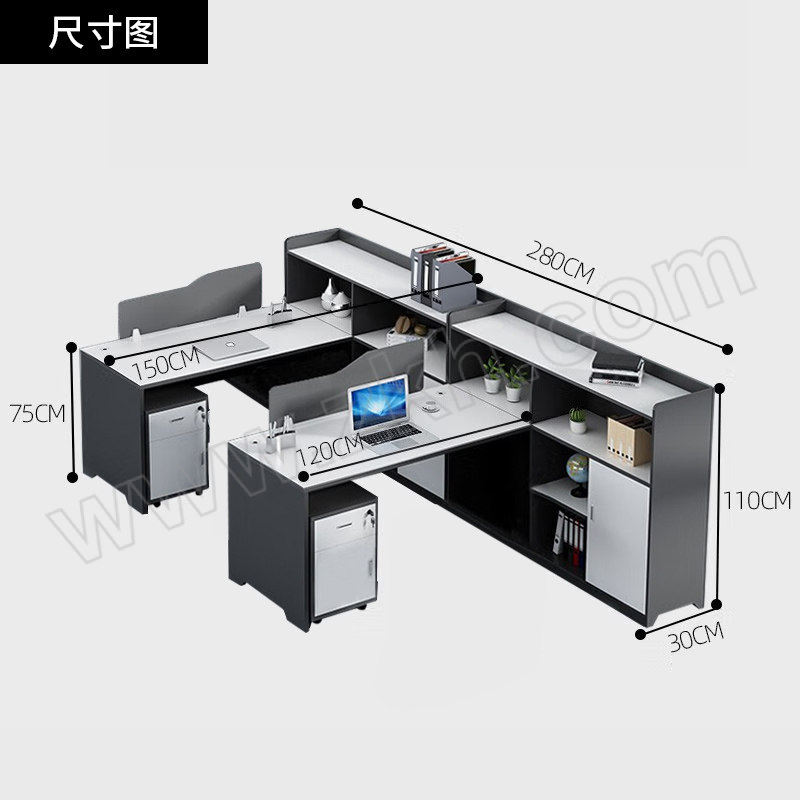 SH/斯翰 F型两人位职员办公桌含柜椅 PF-05 1套