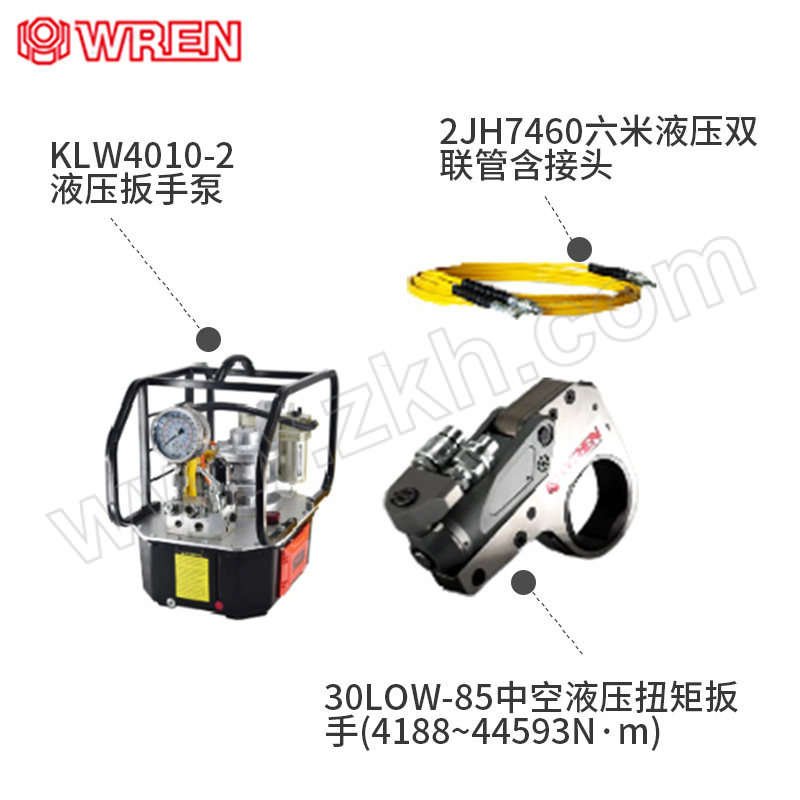 WREN/雷恩 30LOW中空液压扭矩扳手套件配6米双联管及接头 30LOW-85(4188~44593N·m)+KLW4010-2+2JH7460 不含套筒 1套