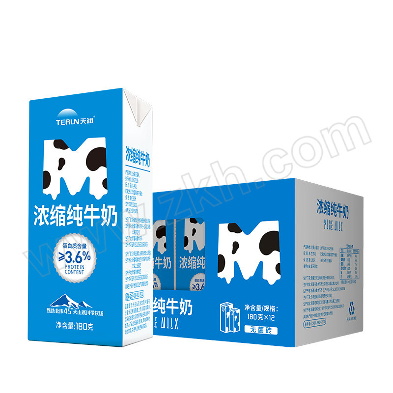 TEREN/天润 浓缩纯牛奶 6931744233468 180g×12盒 1提