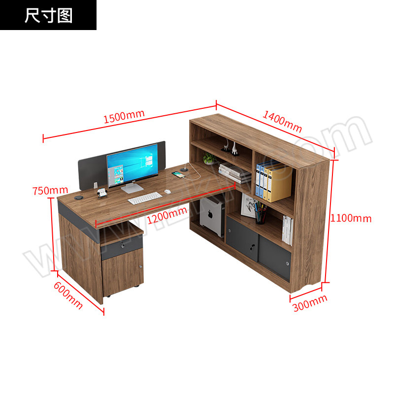 SH/斯翰 L型单人位职员办公桌含柜 PF-105 1套
