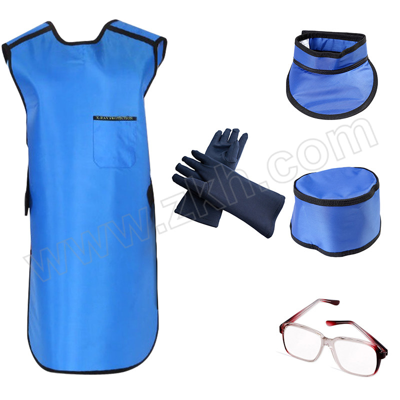 KANGYUN/康韫 防辐射防护围裙套装 201203-2-4 均码 蓝色 0.35mmPb 含防护围裙×1+围领×1+防护帽×1+普通铅眼镜×1+防护手套×1 1套