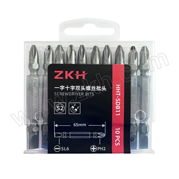 ZKH/震坤行 10件套6.3mm系列65mm长一字十字双头旋具头 HHT-SDB11 SL6×PH2×65mm S2合金钢 1套