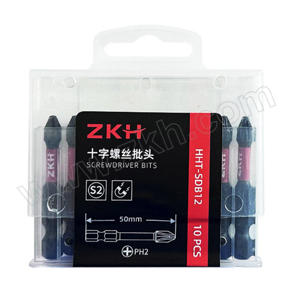 ZKH/震坤行 10件套6.3mm系列50mm抗冲击十字旋具头 HHT-SDB12 PH2×50mm S2合金钢 1套