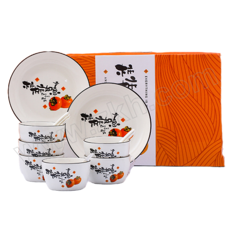 HUAIFENG/淮风 柿柿如意陶瓷餐具套装 HFSSRYTCCJTZ-06 盘×2+碗×6+勺×6 1套