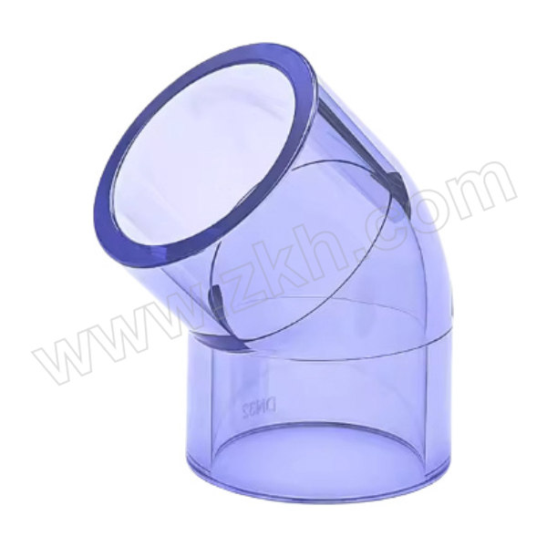 SHCN/协羽塑胶 UPVC透明45°弯头 dn25 国标 1.0MPa 适配管外径25mm 透明蓝 1个