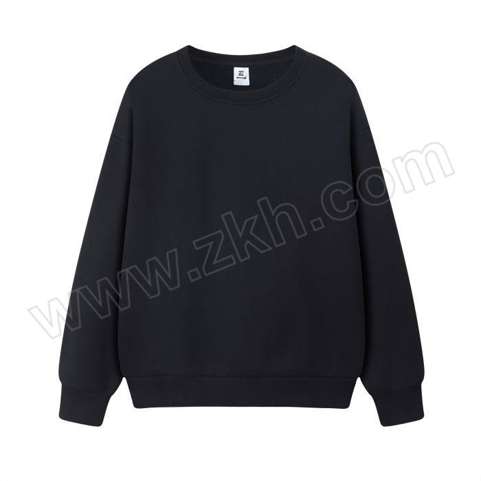 LIZHI/鹂芷 纯色加绒男女同款圆领卫衣 QT6001 XL 活性黑 1件
