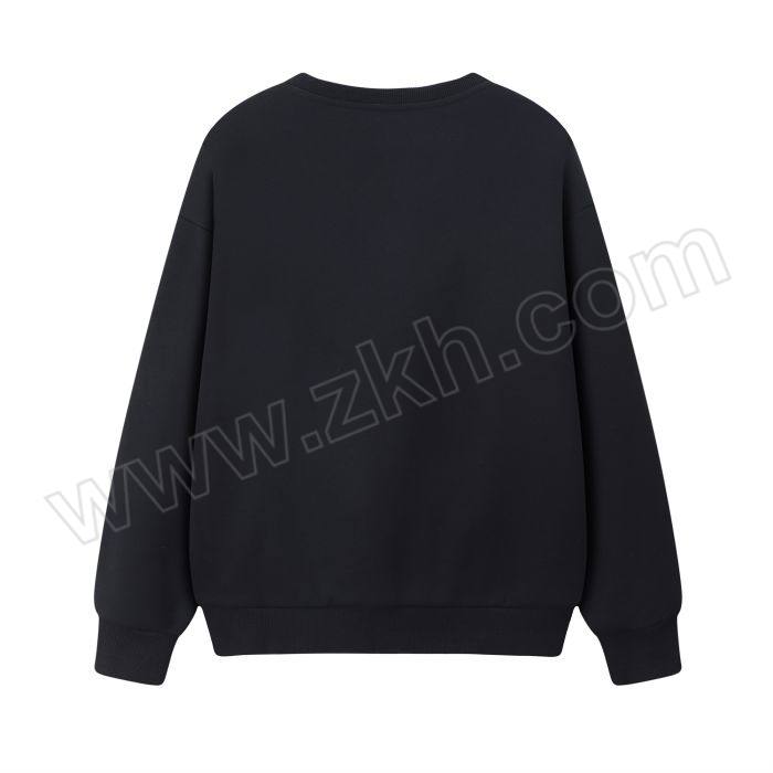 LIZHI/鹂芷 纯色加绒男女同款圆领卫衣 QT6001 XL 活性黑 1件