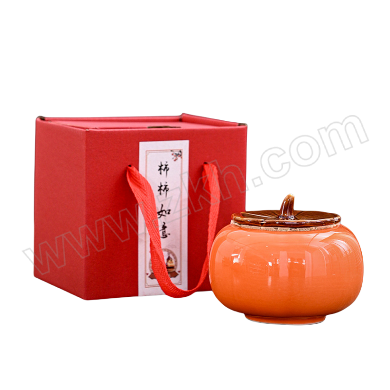 HUAIFENG/淮风 柿柿如意陶瓷罐 HFSSRYTCG-08 9.2×8cm 黄棕柿子罐红礼盒 内部上釉 1盒