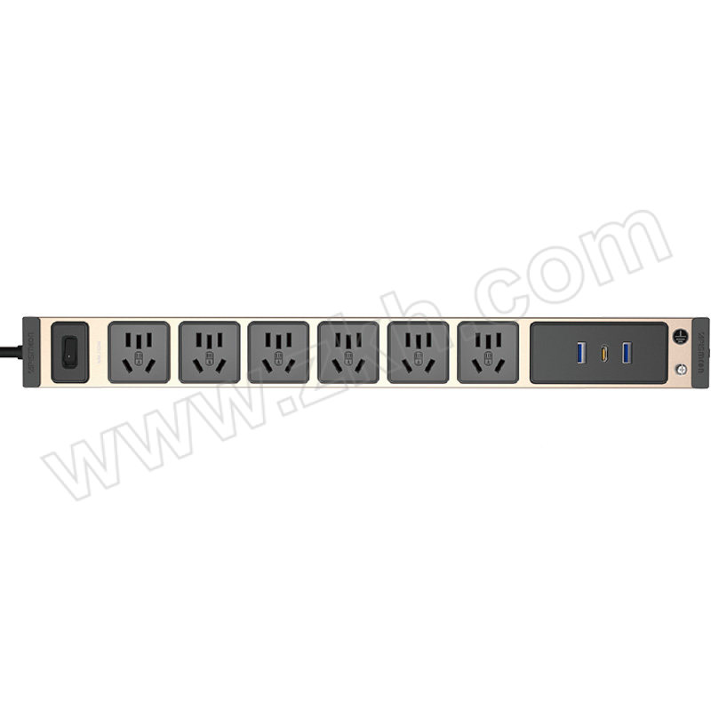 M&G/突破 多功能五孔USB插座10A带线1.8米过载保护开关/6位新国标五孔插排PD快充/usb耐用插排(香槟金) 1G 1条