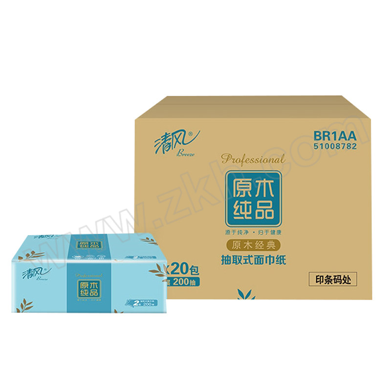 BREEZE/清风 双层抽取式面巾纸 BR1AA 190×132mm 200×20包 1箱