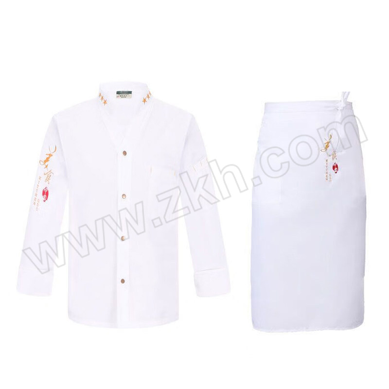 CHENGDOU/承豆 厨师长袖工作服套装 两件套 3XL 白色 含上衣×1+围裙×1 1套