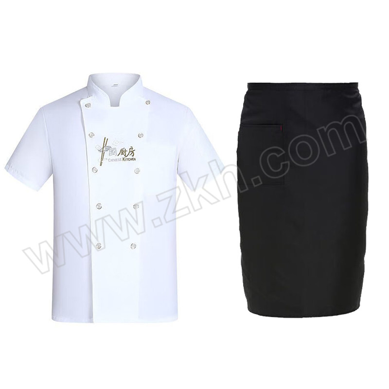 CHENGDOU/承豆 酒店厨师短袖工作服套装 M 含白色上衣×1+黑色围裙×1 1套