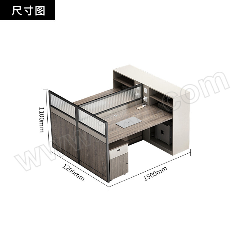 SH/斯翰 卡色工型两人位办公桌含柜 PF-132 1套