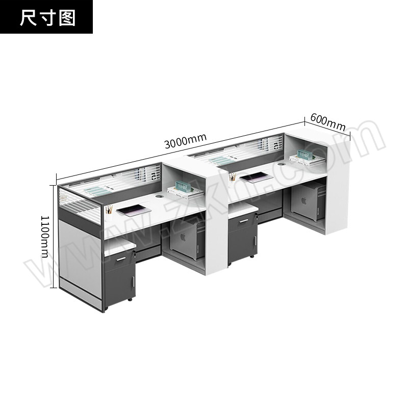 SH/斯翰 白色并排两人位办公桌含柜椅 PF-133 1套