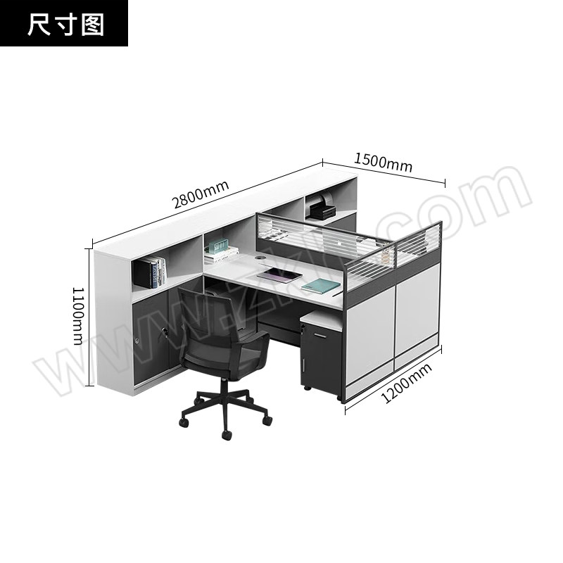 SH/斯翰 白色T型两人位职员办公桌含柜椅 PF-134 1套