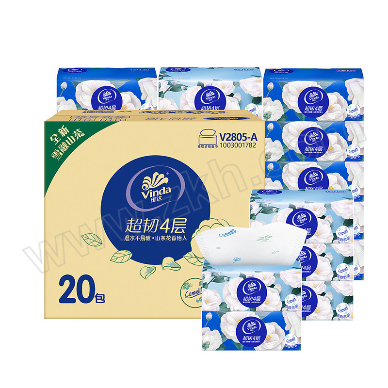 VINDA/维达 山茶花印抽纸 V2805-A 133×195mm 90抽×20包 S码 4层 1箱