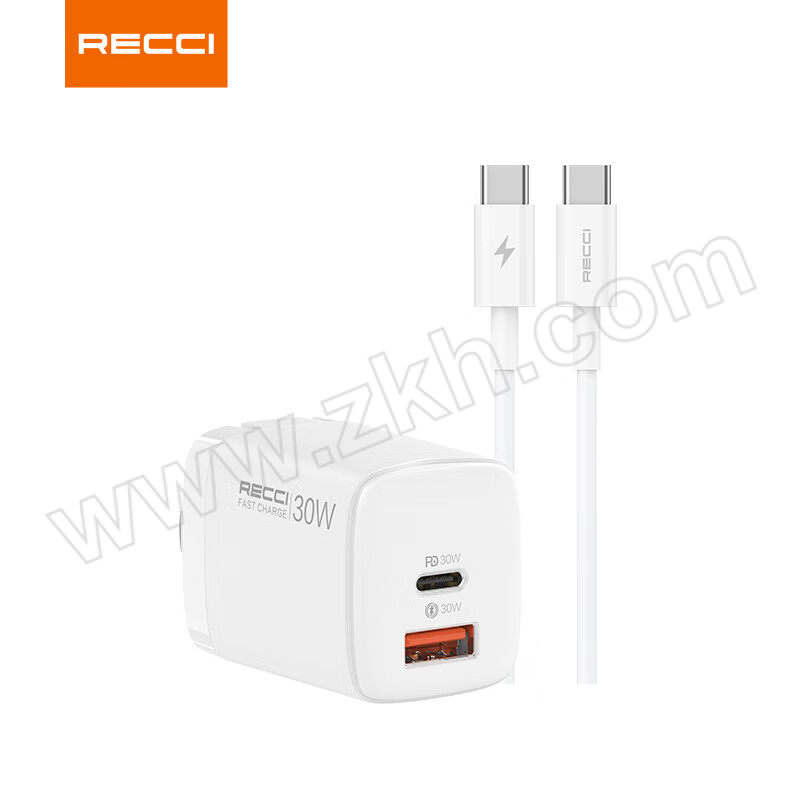 RECCI/锐思 充电器套装 RCT-P40CC 白色/PD30W/双type-C口线/广泛兼容 1个