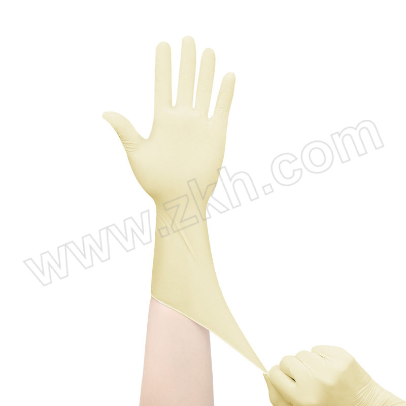 CHAOHU/超护 12"一次性净化乳胶手套 CH-R M 米黄色 100只 1袋
