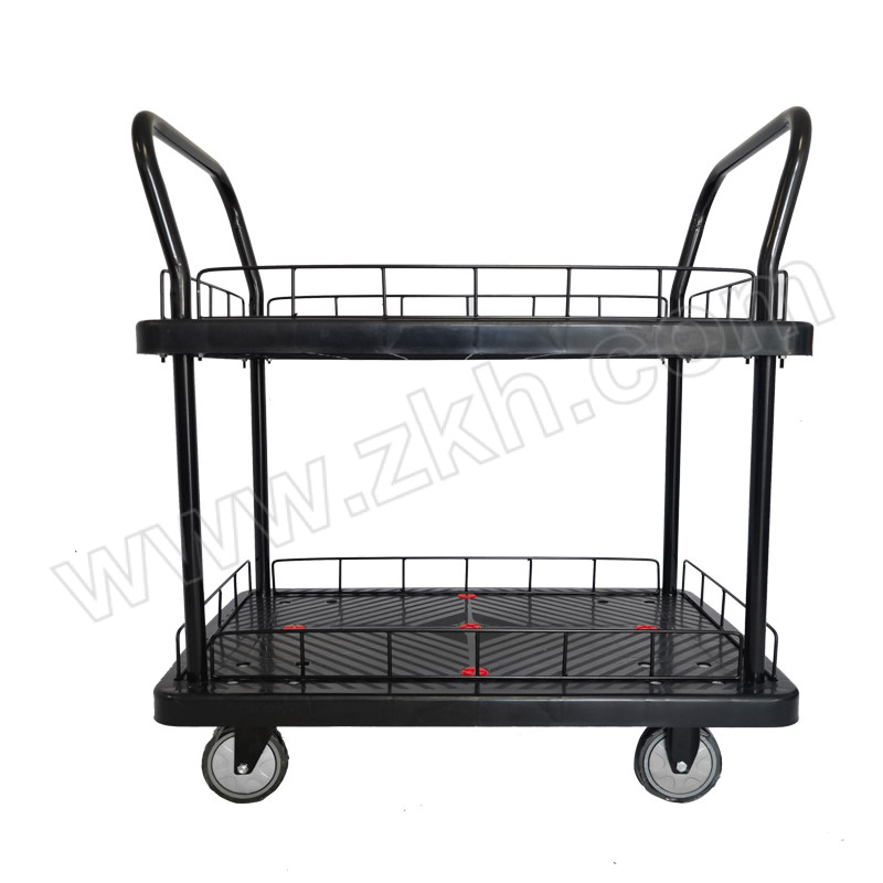 ZKH/震坤行 全静音双层双护栏双扶手塑料手推车 ZKH-300Q-T2-SF-HL-900*600 台面尺寸900×600mm 整体载荷350kg 1辆
