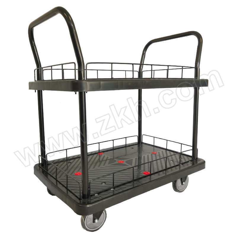 ZKH/震坤行 全静音双层双护栏双扶手塑料手推车 ZKH-300Q-T2-SF-HL-900*600 台面尺寸900×600mm 整体载荷350kg 1辆
