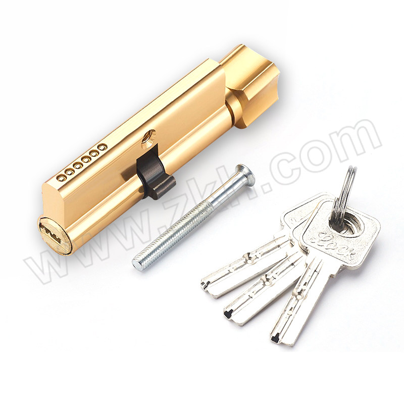 JHS/集华世 防盗锁芯 JHS-SX-012 7×2.8cm  铁电开金色 锁芯×1+钥匙×3+螺丝×1 1把