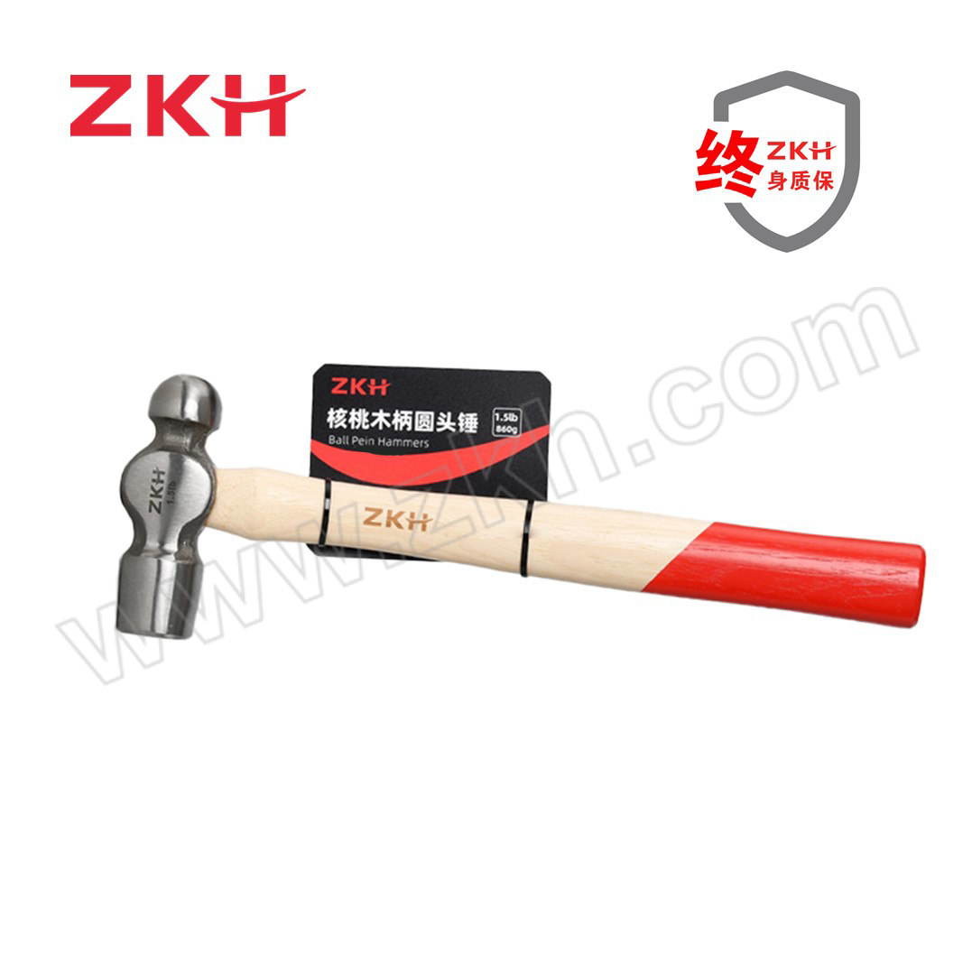 ZKH/震坤行 核桃木柄圆头锤 HHT-BR04408 0.5lb/8oz 1把
