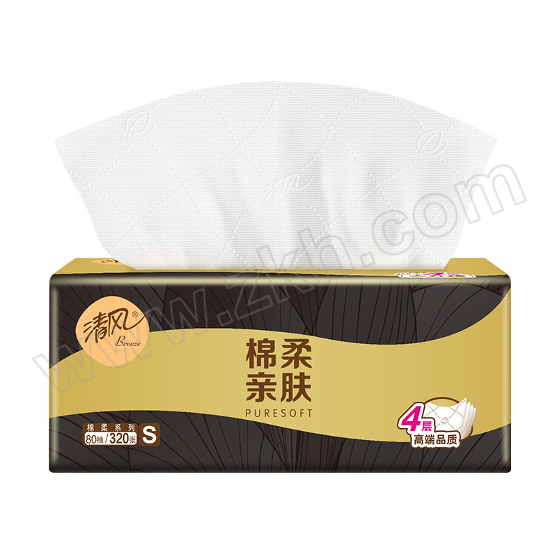 BREEZE/清风 轻奢黑金系列抽纸 BR10SMR-30E 170×132mm 80抽×30包 4层 1箱