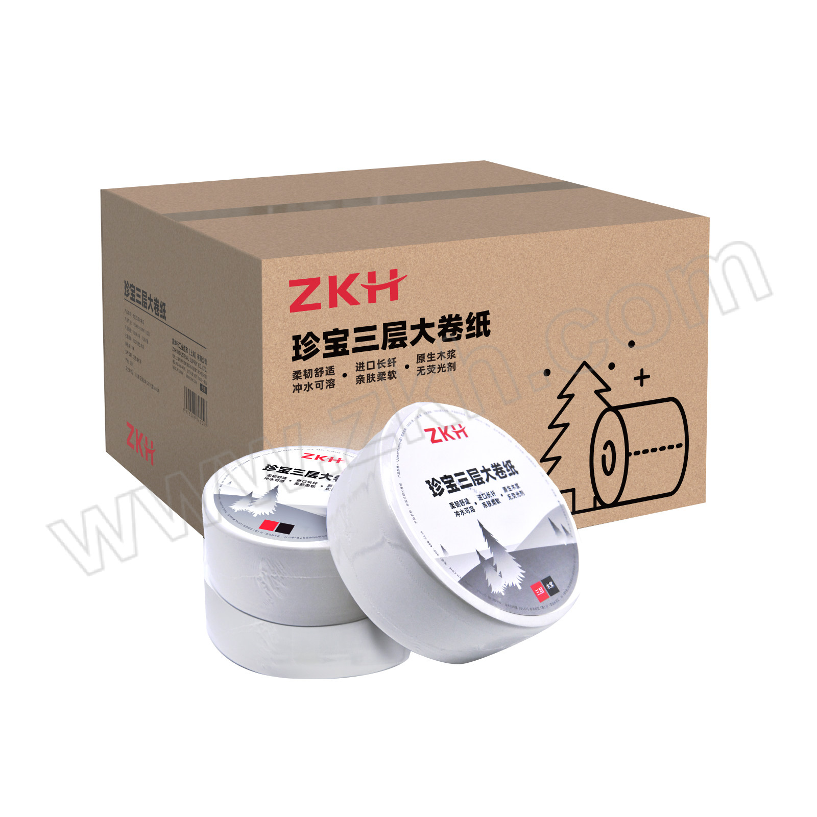 ZKH/震坤行 珍宝三层大卷纸 ZKH-MJ002(XMZY)  120×92mm×180m 1箱