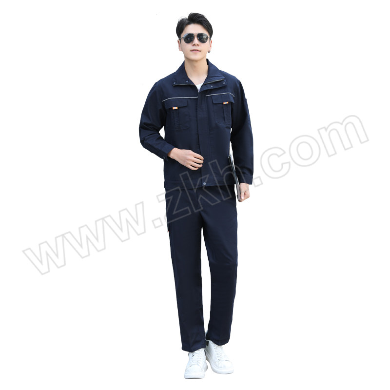 MAOZHENG/贸正 涤棉磨毛加厚纱卡春秋工作服套装 MZ-8055 165码 藏蓝色 含上衣×1+裤子×1 1套