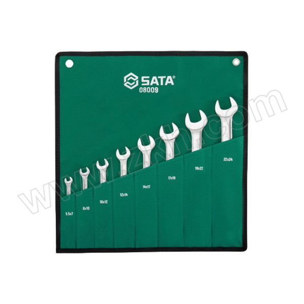 SATA/世达 公制全抛光双开口扳手组套(挂袋) SATA-08009 8件 5.5-24mm(挂袋) 1套
