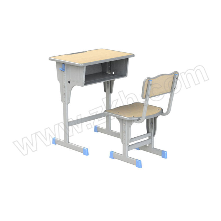 HSCOPE/豪思克普 可升降课桌椅套装 HSKP-BUT206-10 单人单柱加固靠背款 桌子60×40×76cm +椅子40×36×43cm 橡木色带灰色边 1套
