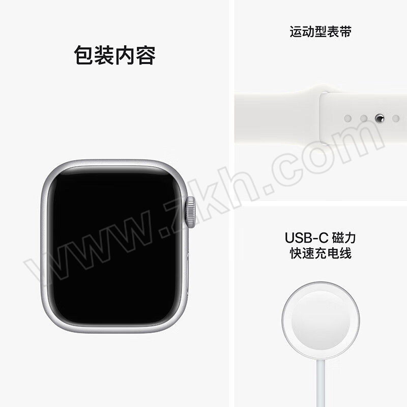 APPLE/苹果 Watch Series 8智能手表 MP6K3CH/A GPS款 41mm 银色铝金属表壳 白色运动型表带 1只