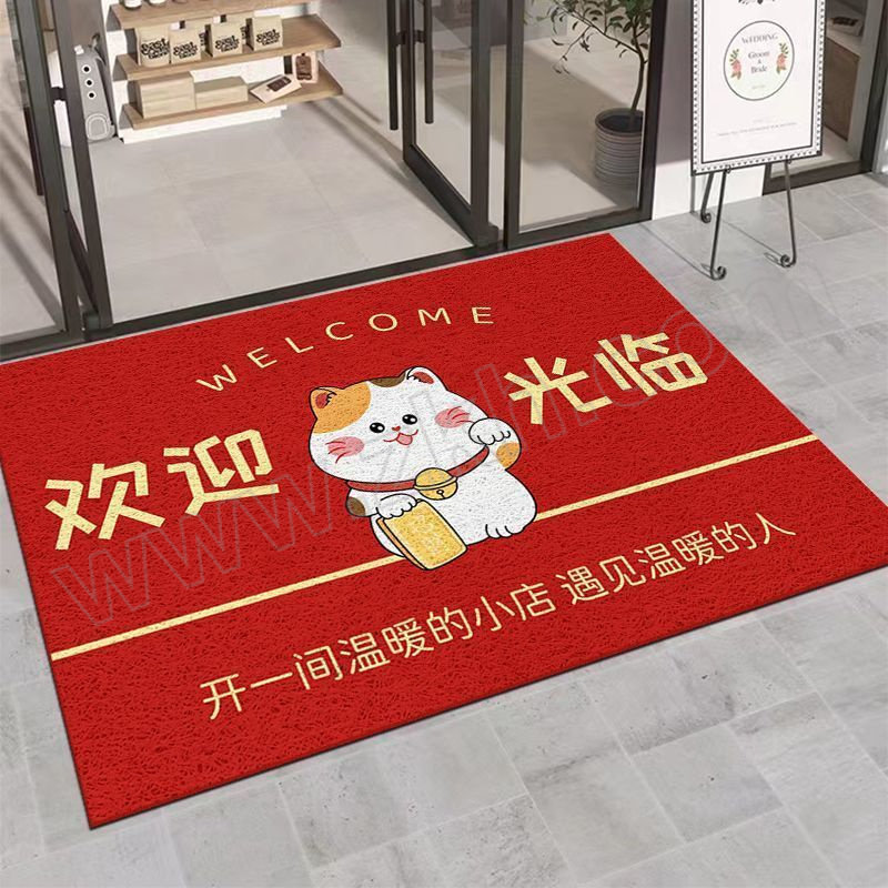 JINZHENHE/金臻赫 迎宾地毯 招财欢迎光临 60×90cm 红色 丝圈+PVC 1块