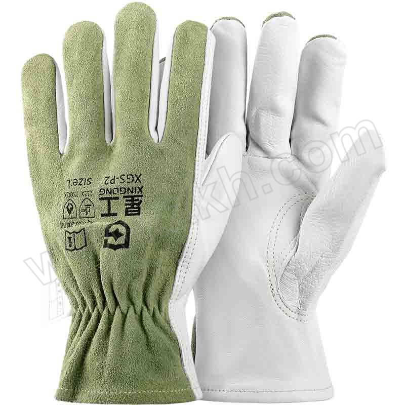 XINGONG/星工 短款羊皮焊工手套 XGS-P2 均码 24cm 绿色+白色 隔热 1双