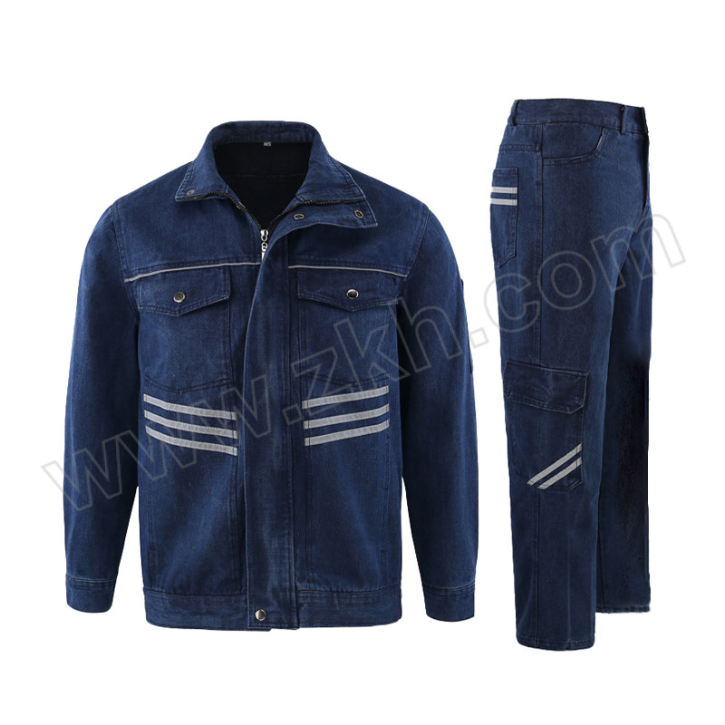 ZHELJ/浙蓝鲸 电焊耐烫牛仔服套装春秋三道杠款 ZLJ-GZFTZ-637 XL/175 蓝色 上衣×1+裤子×1 1套