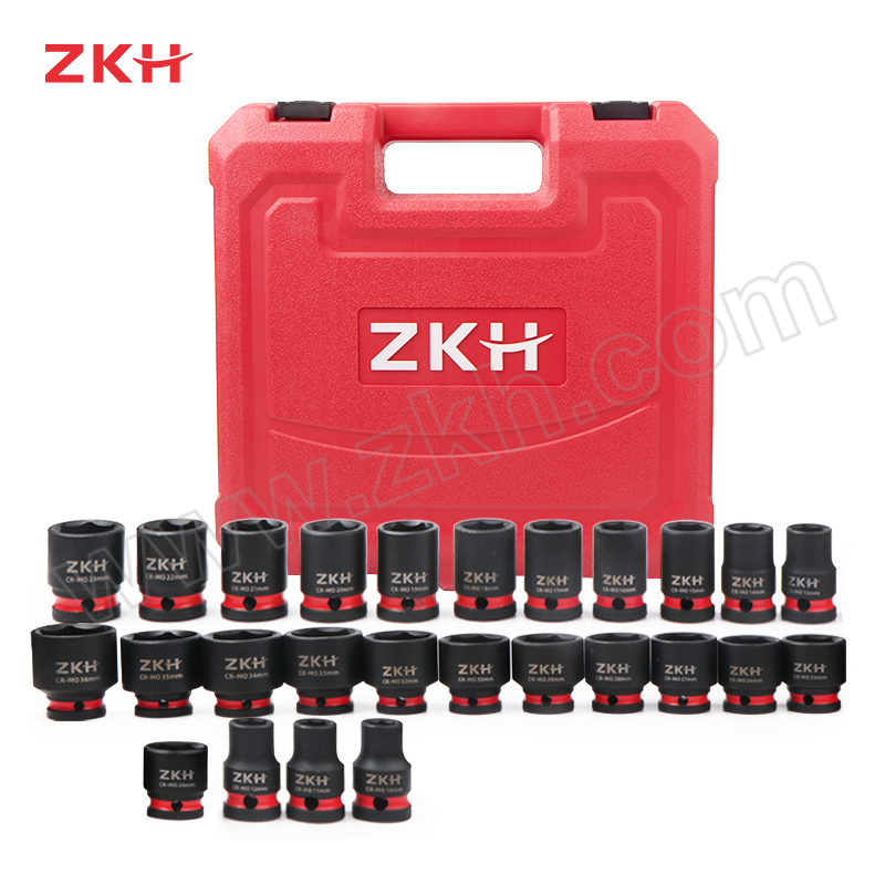 ZKH/震坤行 26件1/2"系列标准六角风动套筒组套 IS197 10mm,11mm,12mm,13mm,14mm,15mm,16mm,17mm,18mm,19mm,20mm,21mm,22mm,23mm,24mm,25mm,26mm,27mm,28mm,29mm,30mm,32mm,33mm,34mm,35mm,36mm 1套