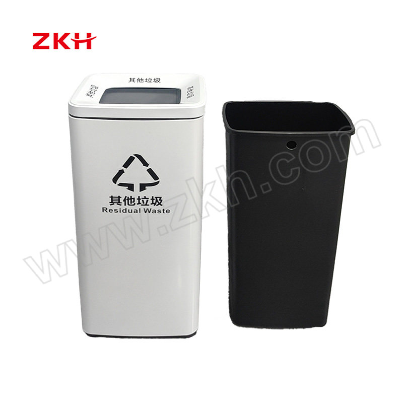 ZKH/震坤行 直投不锈钢垃圾桶 ZKH-112 外桶201不锈钢 内桶塑料 30×25×69cm 约30L 桶身厚度0.6mm 内桶22×28×62cm 1个