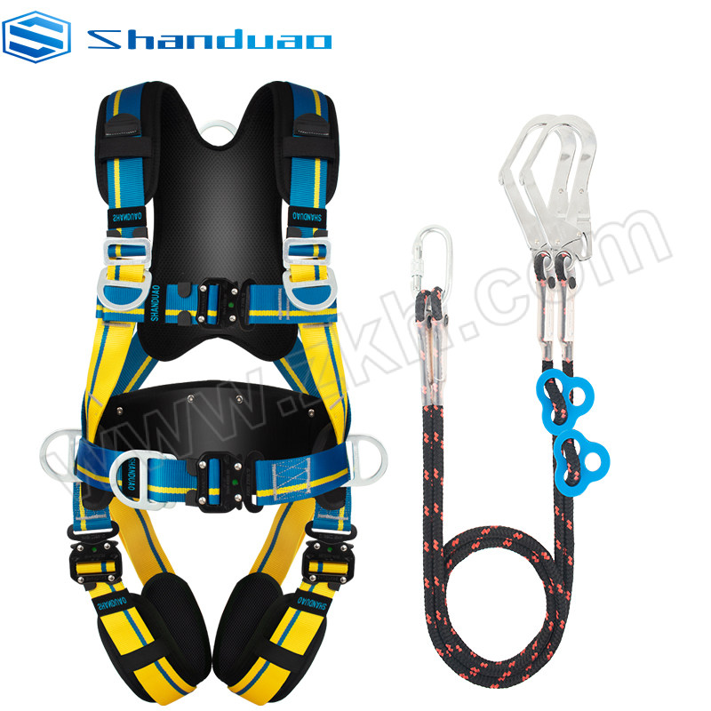 SHANDUAO/山都澳 五点式全身快插式高空作业安全带套装双大钩 AD9069 含安全带×1+1.8m双大钩调节扣连接绳×1+送手套×1副 1套