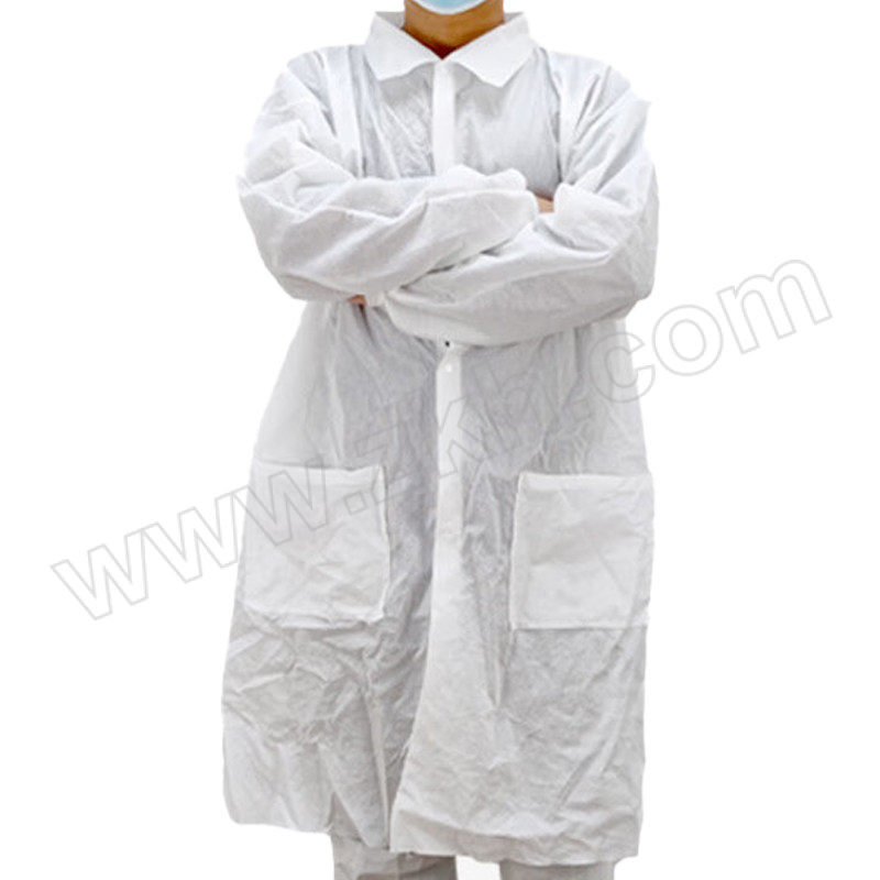 CNMF/谋福 一次性无纺布工作服大褂 SMS加厚白色针织袖口【纽扣款】 L码 1包