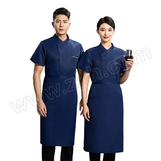 ANQIAOXIANG/安巧象 夏季高档餐饮透气厨师服短袖套装 X042401 M 蓝色 上衣×1+围裙×1 1套