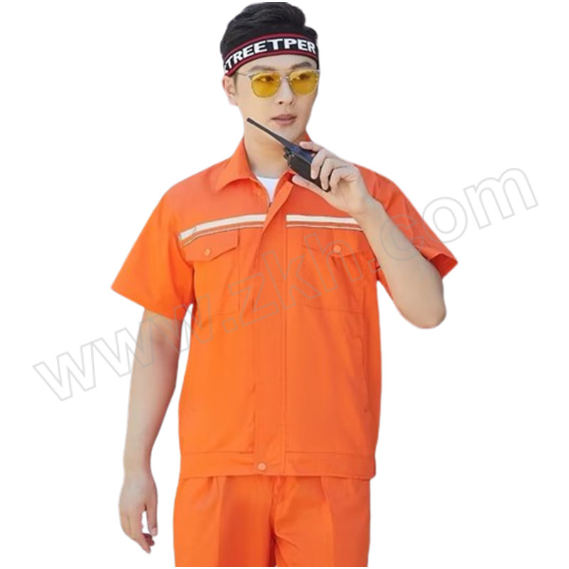 ANQIAOXIANG/安巧象 夏季纯色双反光条工作服短袖套装 X042601 165 藏蓝色 上衣×1+裤子×1 1套