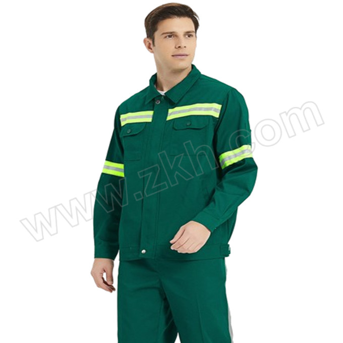 ANQIAOXIANG/安巧象 春秋带反光条工作服套装 LW8016 165 绿色 长袖上衣×1+裤子×1 1套